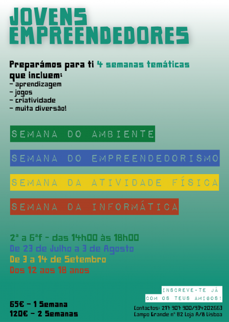 Ateliers de Férias de Verão; Ateliers Criativos; Jovens